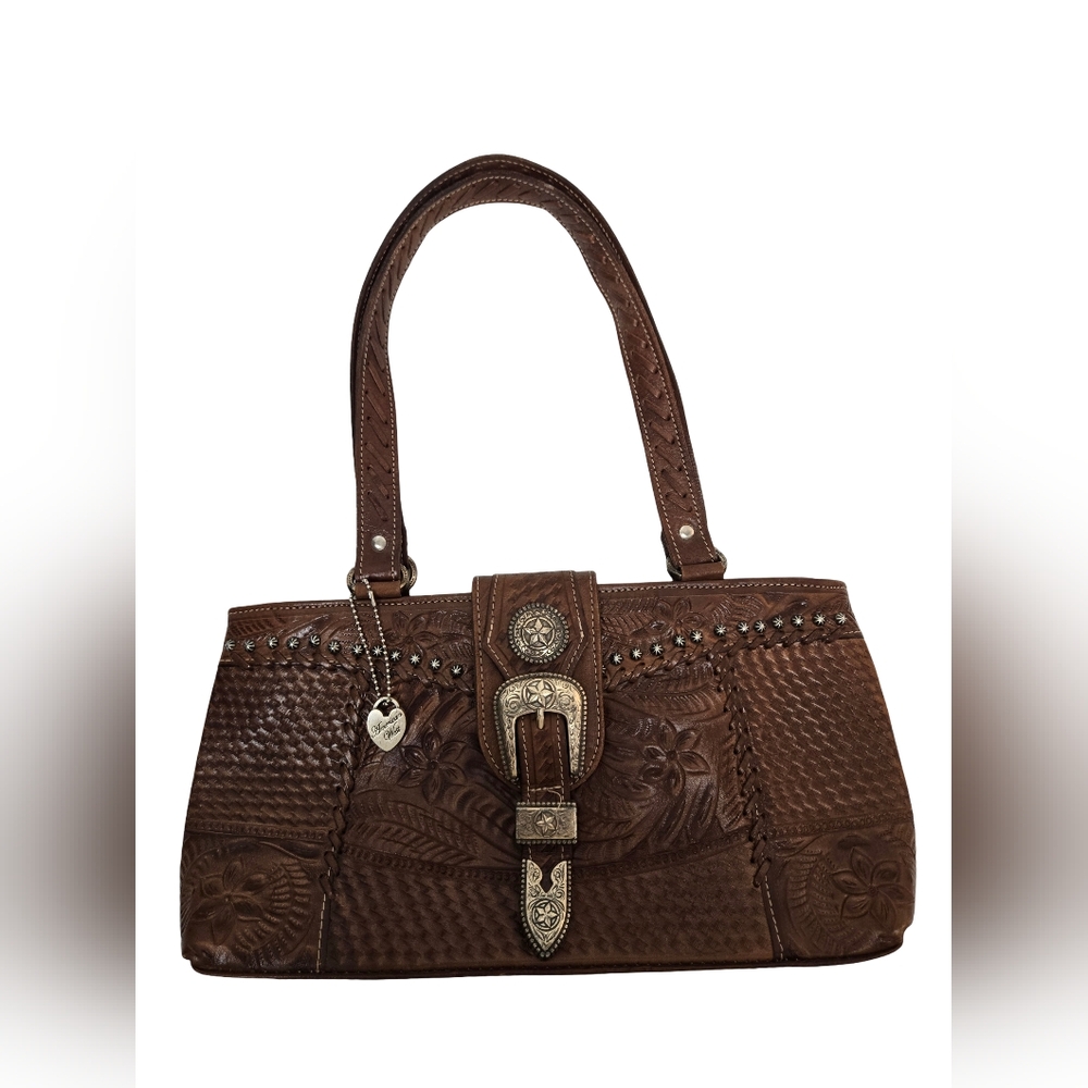 American West Tooled Leather Shoulder Bag